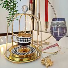 1 Set Ceramic Checkered Gold-Rimmed Vintage Coffee Cup & Saucer, Elegant For Women And Men, Suitable For Turkish/Arabic Espresso, Breakfast, Tea Party, Afternoon Tea, Home, Garden, Restaurant - Applicable For Summer, Autumn, Winter Beverages - Recommended Halloween, Christmas Gift