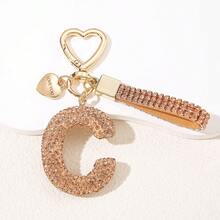 1pc Soft Ceramic Champagne Color Rhinestone Keychain, Cute Personalized Bag/Car Keyring, Heart Decor Gift For Mom, Friends Christmas Bag Charms Car Accessories Teacher Sister Gift Ideas