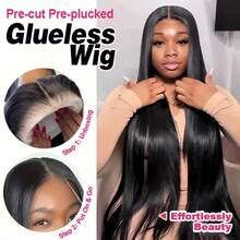 8-34英寸巴西原生发,200%密度,黑色直发蕾丝前假发,真人发混纺,13*4/13*6直发蕾丝前假发,5*5无胶佩戴,真人发混纺,预先拔毛、预先修剪,无需胶水,3秒即可佩戴,适合初学者。 - 自然色&黑色系 - 查看 5