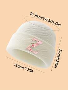 1 Mũ len dệt kim họa tiết hoa hồng và chữ thanh lịch cho bé gái từ 3-10 tuổi, mềm mại, thoải mái, thoáng khí, thời trang, ấm áp cho bé gái mùa đông, thích hợp để phối đồ hàng ngày, sử dụng ngoài trời, làm quà tặng sinh nhật, ngày lễ cho con gái và cháu gái - trắng - Xem 4