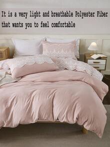 Juego de funda nórdica de 3 piezas con encaje semitransparente de color rosa pálido (1 funda nórdica + 2 fundas de almohada, sin edredón incluido), estilo romántico, rústico y bohemio, hecho de tela de poliéster, cómodo y transpirable, adecuado para todas las estaciones, ideal para dormitorio, decoración del hogar y regalo, elegante juego de ropa de cama.