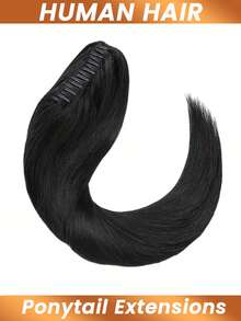 爪夹马尾接发直发人发夹马尾波浪接发雷米头发自然色女士马尾假发 - Natural Black - 查看 16