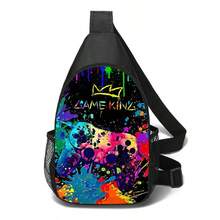 斜挎包，游戏风格儿童包，前置口袋运动包，色彩缤纷，节日游戏印花 - 休闲单肩包，涤纶材质