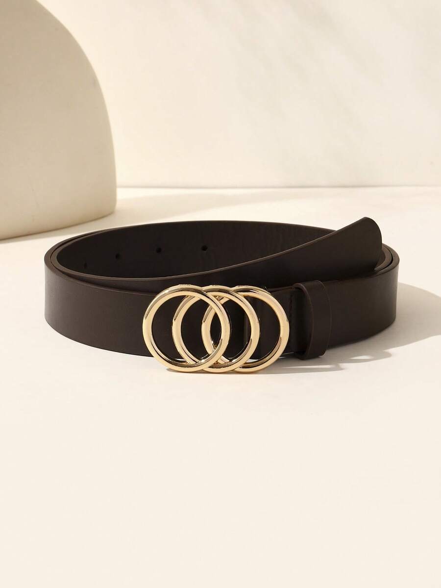 1 chiếc thắt lưng nữ thời trang mùa hè mới khóa 3 vòng vàng, thường ngày, đa năng, phù hợp cho nhiều dịp khác nhau, công sở, hàng ngày, tụ tập, tiệc tùng