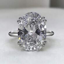 优雅闪亮的女士订婚戒指，镀银椭圆形镶嵌合成方晶锆石，适合婚礼和派对，浪漫的女士结婚周年纪念礼物，订婚珠宝，生日礼物 - 白色 - 查看 1