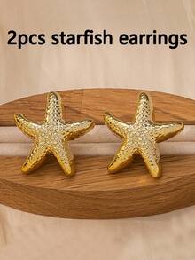 2-12pcs/Set Fashion Starfish, Shell Earrings Set, Suitable For Summer Travel And Holiday Wear