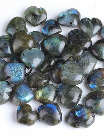 1pc Heart-Shaped Elongated Pebble, Natural Blue Moonstone Rough Stone, Crystal Mineral Specimen Pendant, For Home Kitchen Decor, Holiday Christmas Decoration