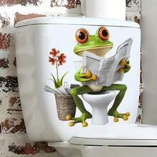 Pegatina divertida de rana leyendo el periódico para el baño, autoadhesiva e impermeable, decoración de pared para el baño, decoración del hogar, pegatina de pared para el baño, decoración de habitación, pegatinas de pared, pegatina de pared