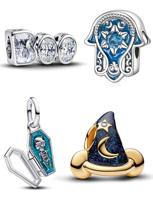 1pc Halloween Witch Hat, Coffin Skeleton, Blue Palm Star Rhinestone, BOO Beaded Charm, Creative DIY Bracelet Necklace Small Gift