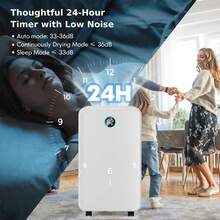GOFLAME 12L Dehumidifier With Drain Pipe, Dehumidifier With 3 Modes, Child Lock, 24H Timer, LED Touch Control Panel, Real-Time Humidity Display, Manual/Auto Drainage For Home Office Basement - White - View 5