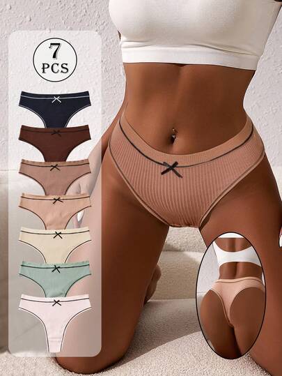 7 piezas de bragas tipo tanga para mujer con decoración de lazo, tanga sexy, lencería suave y transpirable