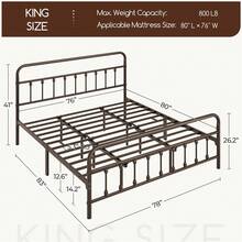 Butterslay Vintage Industrial Metal Platform Bed Frame - 12 Iron Slats Support, 12.6'' Underbed Storage & High Headboard/Footboard, No Box Spring Needed, Twin/Queen/King/Full - Đồng - Xem 9