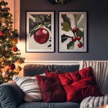 Half A Red Christmas Tree Ornament Print. Red Christmas Ornament. Printable Christmas Canvas Wall Art. Warm And Vintage Style Print. Warm And Festive Print Canvas Wall Art, Room Poster, Home Decor, Room Decor Aesthetic, Room Decor Supplies. Room Decor, Optional Frame - 2PCS - View 9