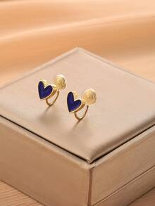 1 对时尚新款滴油心形耳环，适合女士，蚊香盘夹式耳环，优雅纤薄夹式耳环适合日常佩戴，女士礼物