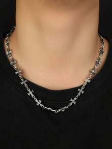 1 件男士朋克十字架复古吊坠项链，时尚简约百搭，适合日常佩戴和情侣礼物 - 復古銀色 - 查看 9