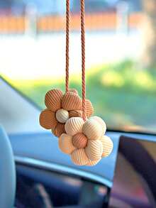 Handmade Corduroy Flower Car Rearview Mirror Hanger, Beige & Brown Floral Auto Interior Decoration, Cute Vehicle Charm Pendant For Car Accessories Lovers, Ideal Gift For Women - one-size - View 1