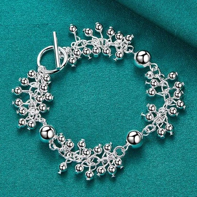Braccialetti in argento 925 placcato con perline lisce a forma di uva, gioielli da donna per matrimonio e fidanzamento, regalo di moda