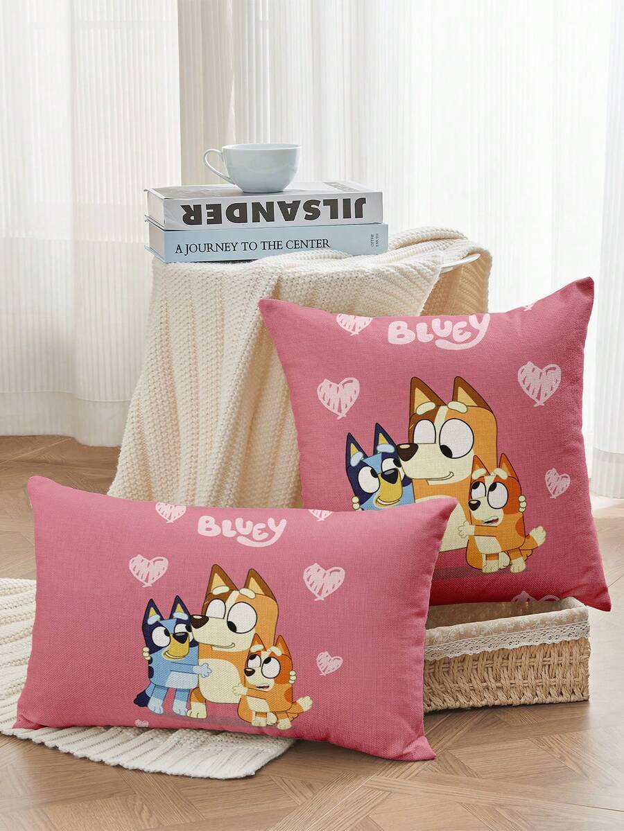 Bluey 1/2/4pcs Brui Pillow Case, Soft Decorative Pillow Cover, Linen Pillowcase, Bedding, Brui Cartoon Pattern Pillowcase, Zipper Closure, Suitable For Sofa, Bedroom, Living Room Home Decor - Multicolor - View 1