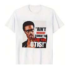 Men's Vintage Graphic T-Shirt With "Ain't Nobody Comin' To See You Otis" Retro Quote Print, Classic 90s Style, Bold Bla & Red Text, Soft  Cotton, Casual Everyday Wear For Men, Gift For Movie Fans, All-Day Comfort, Classic Fit, Pairs With Jeans & Shorts - 白色 - 查看 5