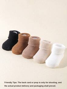 5 đôi tất cổ chân màu trơn dễ thương, tất ấm áp cho bé sinh non mùa thu/đông, tất gân cho bé sơ sinh sinh non unisex màu đen/trắng/be/kaki/nâu, rất thích hợp làm quà tặng Halloween và Giáng sinh. - Nhiều màu - Xem 12