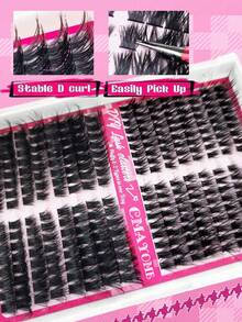 256/160 Stücke D-Curl Flauschige Katzenaugen Wimpern, Dicke 80D+100D Büschel Künstliche Wimpern, Linkshänder DIY Wimpern, Natürlich & Langlebig, Wasserfest, Wiederverwendbar, Geeignet für Anfänger, Alltag, Party, Reisen, Musikfestival - Schwarz - Übersicht 6