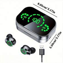 A Pair Of True Wireless Earbuds With Digital LED Battery Display, TWS In Ear Headphones With ENC Noise Reduction Function, Built-In Condenser Microphone, Sports And Fitness Headphones, Deep Bass, Type-C Rechargeable Case, Lithium Polymer Battery, Adult Wireless Open Headphones - 黑色 - 查看 5