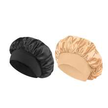 2 pièces Bonnet en soie pour dormir, bonnets de cheveux en satin, bonnet de nuit en soie à bande élastique douce, enveloppement de cheveux en soie pour cheveux bouclés (noir et or). Serviettes de douche pour salon de beauté, hôtel, sport, essentiels de la maison, serviette, soins de la peau