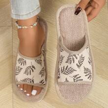 Fall/Winter Women's Linen Indoor Slippers, Summer Soft Bottom Non-Slip Flat House Slippers,Fluffy Slippers - Beige - View 6