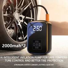 Tragbares Reifenaufpumpset, kabelloser Autoreifen-Luftkompressor, 150 PSI elektrische Reifenluftpumpe, 2*2000mAh Hochleistungsbatterien mit LED-Licht und digitalem Druckmesser, geeignet für Autoreparaturen, Motorräder, Autos, Bälle, Fahrräder; Outdoor-Reise-Autozubehör