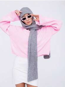 1 szt. Damski, jednokolorowy, swobodny, dzianinowy szalik z kapturem, miękki i wszechstronny, odpowiedni na wyjścia, do codziennych dojazdów, jesień/zima