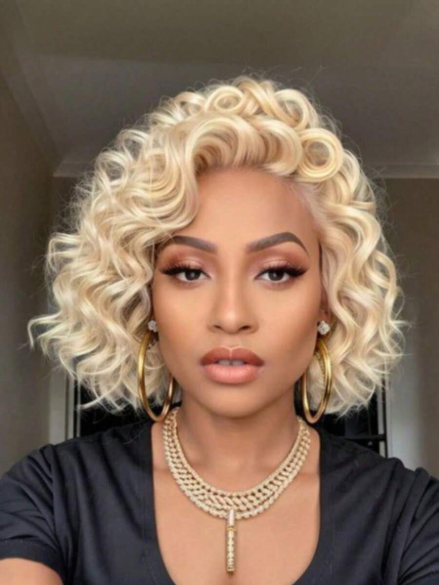 613 13x4 Lace Front Wigs Human Hair Blonde Bob Human Hair Wigs Short Curly Bob Wigs For Woman 613 Frontal Wigs Pre Plucked With Baby Hair 200% Density - S613 - 查看 1