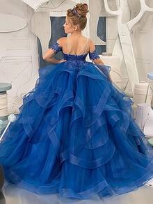 Elegant Sweetie Off Shoulder Flower Girl Dresses Mesh Tulle Ruffles Lace Appliques Princess Pageant Dresses For Girls Kids Party Ball Gowns,First Communion Dress,Tween Girls Princess Dress,Birthday,Wedding Or Photoshoot Outfit,Dance Performance Dress,Piano Performance Dress,Perfect For Shows,Birthday Parties,Vacations,Pageant,Prom Dress - Màu tím hoa cà - Xem 2