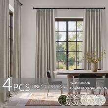 4 Panels Pinch Pleated Curtains Natural Linen Pinch Pleat Back Tab Semi-Shading Drapes With Hooks Rings Window Curtains Home Decor - DARKFLAX - 查看 13