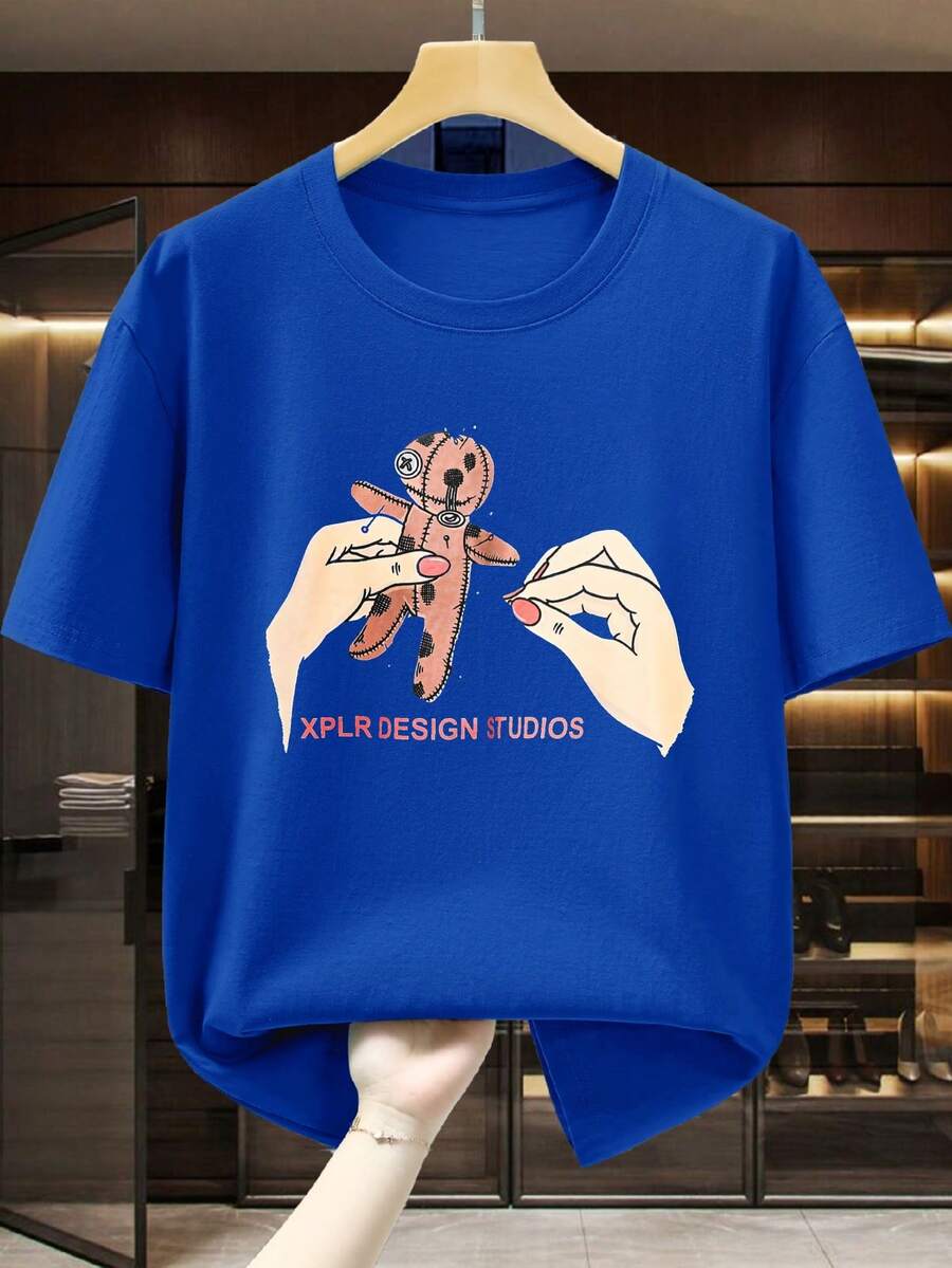 Men's Basic T-Shirt | Hands Holding Bear Graphic | 100% Cotton | Soft Comfortable | Best Gift for Men | Daily Wear | Unisex Crew Neck Tee | Factory Direct Shipping - Azul - Ver 1