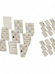 Set Of 8 Stackable  Organizer Trays With 1 Lid For Drawer & Dresser Organizer, Adjustable Velvet  Box Tray Earring Organizer Necklace Storage Ring Bracelet Display Case (Beige)