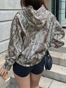 Women's Casual Loose Camouflage Print Hooded Long Sleeve Sweatshirt
