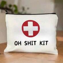 Unscented Canvas First Aid Cosmetic Bag, Unisex - "OH KIT" Emergency Travel Toiletry Bag For Medications And Essentials Holiday Essentials Holiday Travel Essentials Travel Bag Travel Accessories Graduation Make Up Bag - trắng - Xem 5