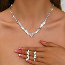 1 Set Luxury Claw Chain Sparkling Rhinestone Necklace & Earrings 2-Piece Set, Suitable For Women's Wedding, Party, And Daily Wear