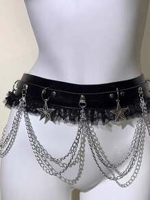Catena per vita stile punk con stelle, cintura a catena sexy con nappe, decorazione versatile stile Abby - nero - Visualizzare 4
