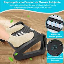 Reposapies Oficina, Ergonómico Reposa Pies con Rodillos de Masaje, Descansa Pies para Escritorio, 6 Alturas Ajustables Aliviar la Presión, Apto para Descalzo o con Zapatos, Fácil de Limpiar - negro - Ver 2