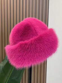 1pc Women Winter Furry Hat, European & Korean Style Warm Headwear, Solid Color Cute & Versatile, Thicker Design - Multicolor - View 19