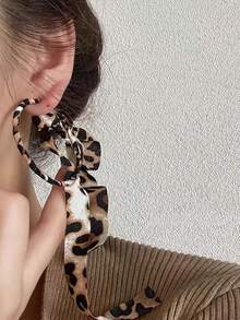 Autumn Leopard Print Tassel Bow Decor Large Hoop Earrings, Lightweight Luxurious Elegant Hoops (Leopard Pattern Random)