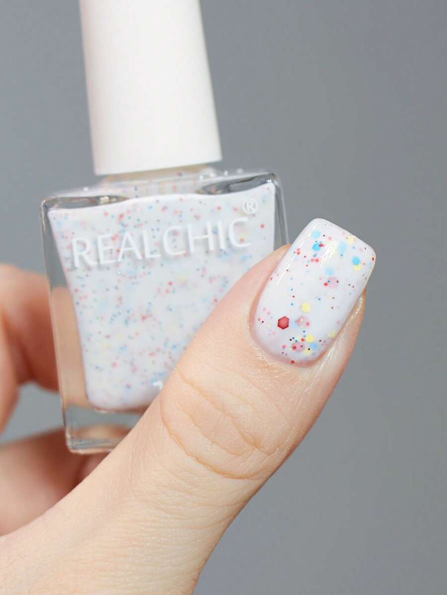 REALCHIC 10毫升/瓶 可爱彩色闪粉水性指甲油,快干、持久、可撕除、无异味,适合婚礼美甲,是美甲沙龙学生和美甲师的理想之选,也适合春夏美甲和节日礼物。 - 白色 - 查看 1