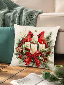 1pc Christmas Bird Table Runner, Christmas Decorative Table Runner, Christmas Linen-Like Table Runner, Table Runner, Table Runner, 1pc Table Runner, 4pcs Placemats, 1pc Pillow Cover, 3 Products Available, Seasonal Home Decor Indoor & Outdoor For Winter, Christmas Party, Christmas Room Decor - Multicolor - View 12
