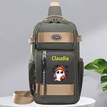 Customized Text, Personalized Name Men's Chest Bag, Custom Halloween Cartoon Cute Large Capacity Men's Waist Bag, Personalized Travel Cycling Hiking Bag, Office Commute Fashion Shoulder Bag, New Casual Men's Chest Bag, Convenient Outdoor Shoulder Bag Backpack, Large Capacity Couple Messenger Bag, Suitable For Work, Hiking, Travel, Outdoor Sports, As A Gift For Father, Family, Friends, Brothers, Boyfriend