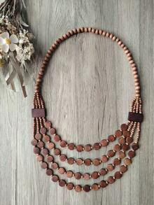 Dây chuyền đĩa nhiều lớp hạt gỗ phong cách Bohemian dành cho nữ, màu nâu trung bình - Nâu trung bình - Xem 3