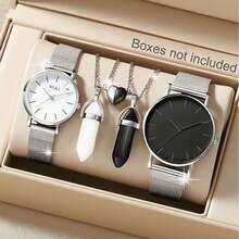1 Set Orologi per Coppie, Orologi al Quarzo di Moda per Coppie e Collane a Forma di Cuore Magnetiche, Perfetti per Uso Quotidiano, Regali di Compleanno, Feste, Raduni Festivi e Come Regalo Ideale per Se Stessi o per Gli Amici. Scatole Non Incluse
