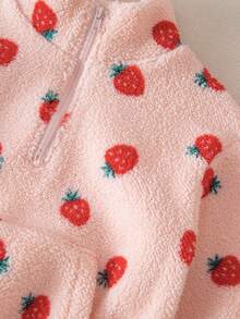 Baby GirlCute Casual Plush Collar Strawberry All-Over Print Thick Sweatshirt, Autumn/Winter