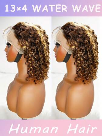 奢华 180% 密度水波纹真人发假发 - 挑染 4/27，中度卷发，自然发际线和婴儿毛发，13x4 蕾丝前假发，万圣节僵尸新娘挑染渐变色湿发水波纹假发蕾丝前部，派对假发，易于佩戴的特殊场合假发，自然造型假发，13x4 透明蕾丝前假发，女士水波纹卷发假发，已拔婴儿毛发，女士湿发水波纹鲍勃假发