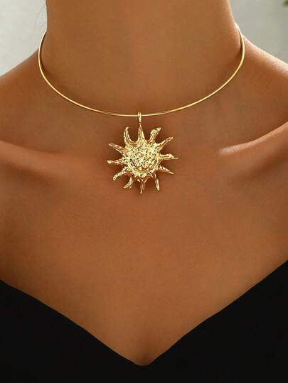 1 pieza Collar colgante de girasol vintage, joyería casual y de moda para mujeres, adecuado para uso diario y fiestas